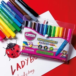 Master Art สีเมจิก ปากกาเมจิก ชนิดล้างออกได้ รุ่น MWM 12R แบบหัวเดียว 12 สี สีเสริมพัฒนาการเด็กวัย 3 ขวบขึ้นไป