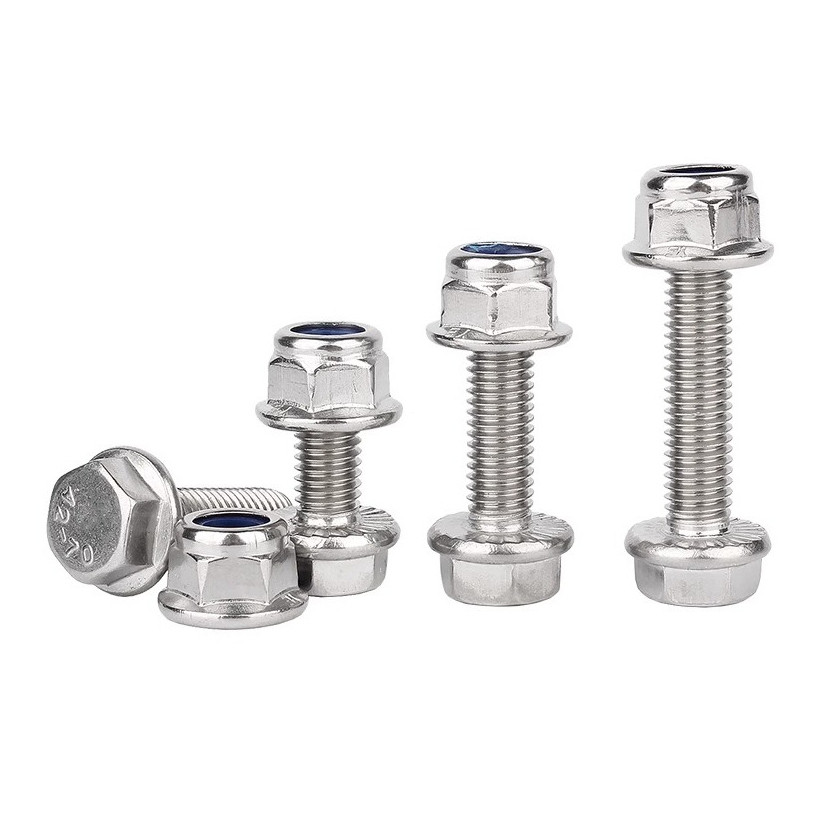 ชุดสกรูและนอตหกเหลี่ยมสแตนเลสเกรด 304 แบบฟลานจ์ ชุดครบครัน นอตกันหลุด สกรูกันลื่นขนาดM5, M6, M8, M10