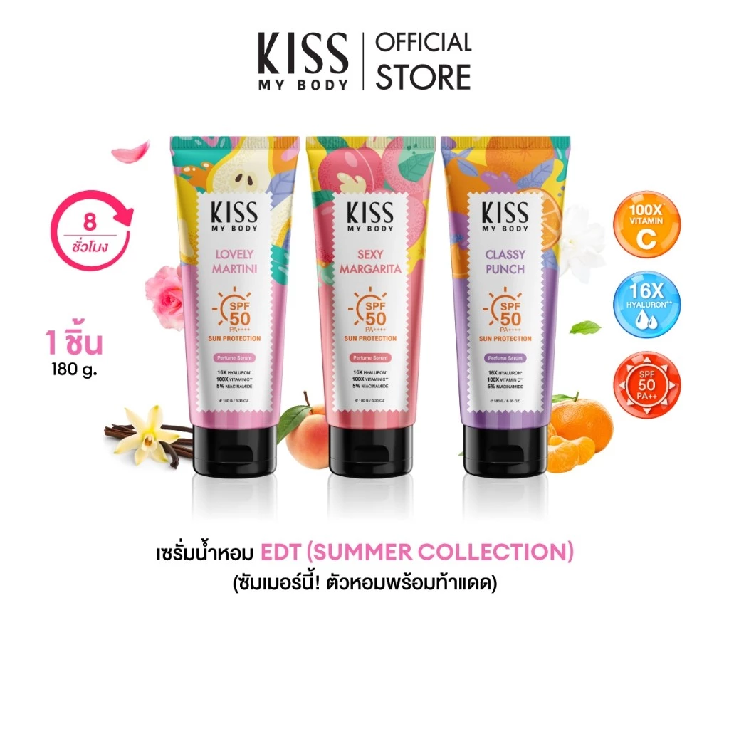 [Summer] Kiss My Body Perfume เซรั่มกันแดดน้ำหอม SPF50 PA++++​ 180ml. (มีให้เลือก 3 กลิ่น)