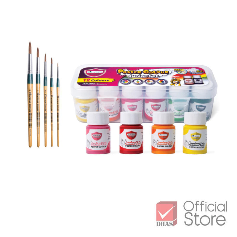 Master Art ชุดพร้อมใช้ สีโปสเตอร์ 15 มล. 12 สี และ พู่กัน พู่กันหัวกลม รุ่นจิตรกรน้อย จำนวน 1 ชุด