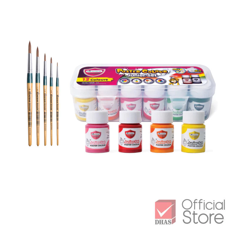 Master Art ชุดพร้อมใช้ สีโปสเตอร์ 15 มล. 12 สี และ พู่กัน พู่กันหัวกลม รุ่นจิตรกรน้อย จำนวน 1 ชุด