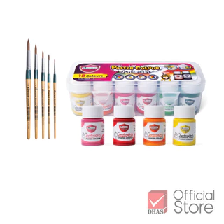 Master Art ชุดพร้อมใช้ สีโปสเตอร์ 15 มล. 12 สี และ พู่กัน พู่กันหัวกลม รุ่นจิตรกรน้อย จำนวน 1 ชุด