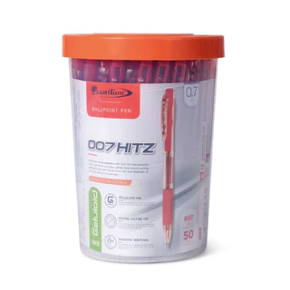 Quantum ปากกาลูกลื่น รุ่น 007 Hitz 0.7 มม. หมึกแดง (Low Viscosity) - กระปุก 50 ด้าม