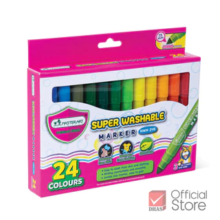 Master Art สีเมจิก ปากกาเมจิก ชนิดล้างออกได้ รุ่น MWM 24R หัวเดียว 24 สี สำหรับเด็กเล็ก 3 ขวบขึ้นไป สีเสริมพัฒนาการ