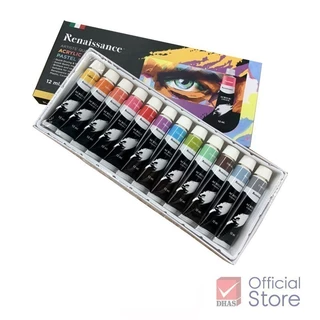 Renaissance สีอะคริลิค ชุดสีอะคริลิค 12 สี 12 มล. สีพาสเทล จำนวน 1 กล่อง