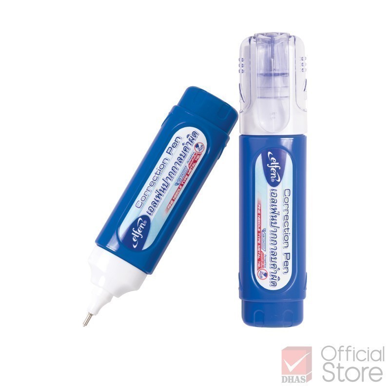 Elfen ปากกาลบคำผิด ขนาด 6 มล. ด้ามสีน้ำเงิน ปิดทับสนิท – จำนวน 1 ด้าม