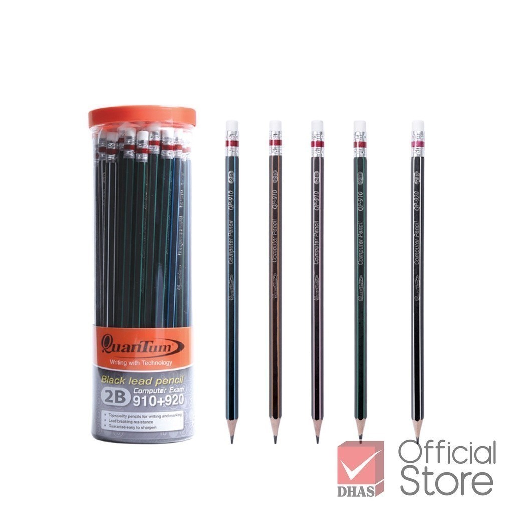 Quantum ดินสอดำ 2B รุ่น QP910/920 (คละสี) - กระบอก 50 แท่ง