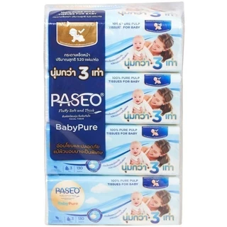 PASEO พาซิโอเบบี้เพียวซอฟท์แพคกระดาษเช็ดหน้า 130แผ่น แพค 4 [8859411300030]