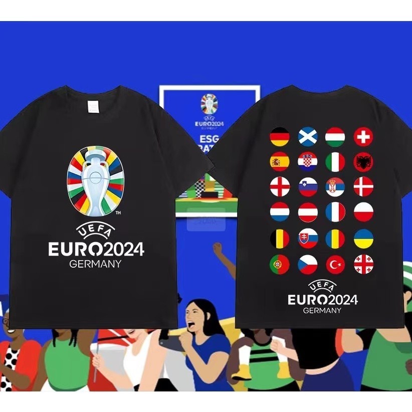 สไตล์ใหม่ 2024 uefa european football championship พิมพ์ผ้าฝ้าย การแข่งขันฟุตบอลยูโร แบบ Unisex S-5X
