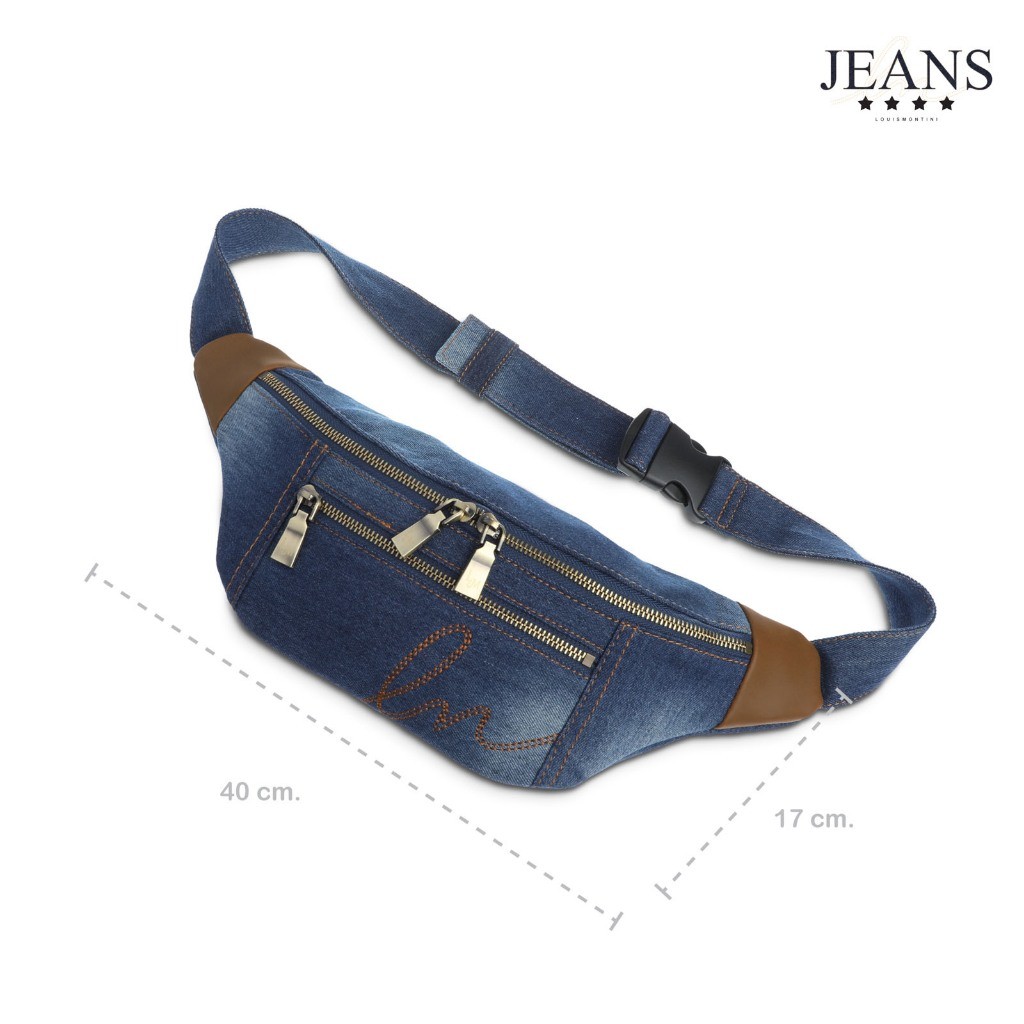 Louis Montini (JEANS) กระเป๋าคาดอก  Belt bag ผ้ายีนส์ผสมหนังวัวเเท้ JEAN02