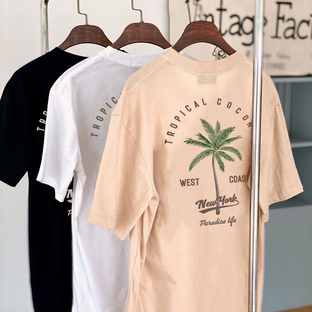 (พร้อมส่ง) เสื้อยืด TROPICAL COCONUT -  ผ้าคอตตอน สกรีนสีจม
