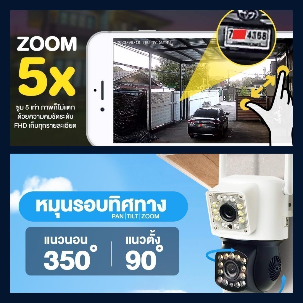 [9xx.- หลังใช้โค้ด] Dengo IP Twin กล้องวงจรปิด 2กล้อง กันน้ำ WIFI ชัด FullHD ภาพสีกลางคืน ตรวจจับการเคลื่อนไหว ประกัน1ปี