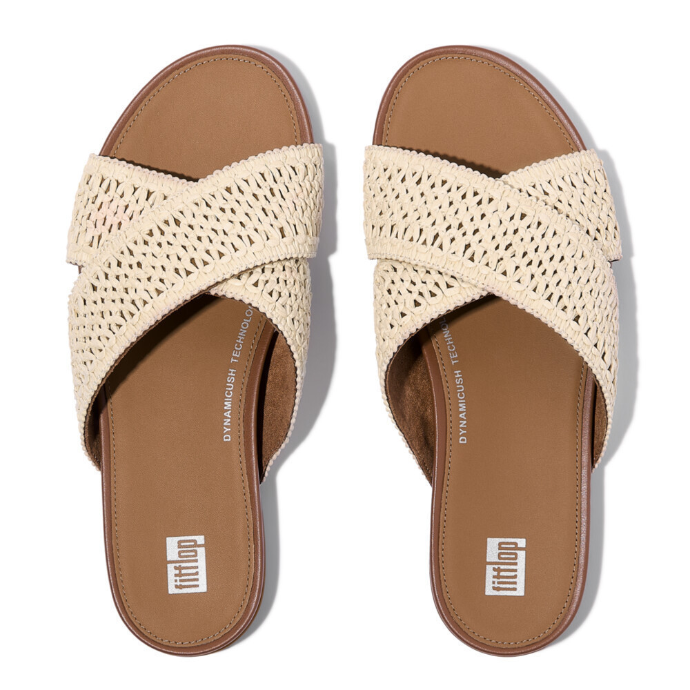 FITFLOP GRACIE WOVEN CROSS SLIDES รองเท้าแตะผู้หญิง รุ่น JA8-C25 สี OFF-WHITE