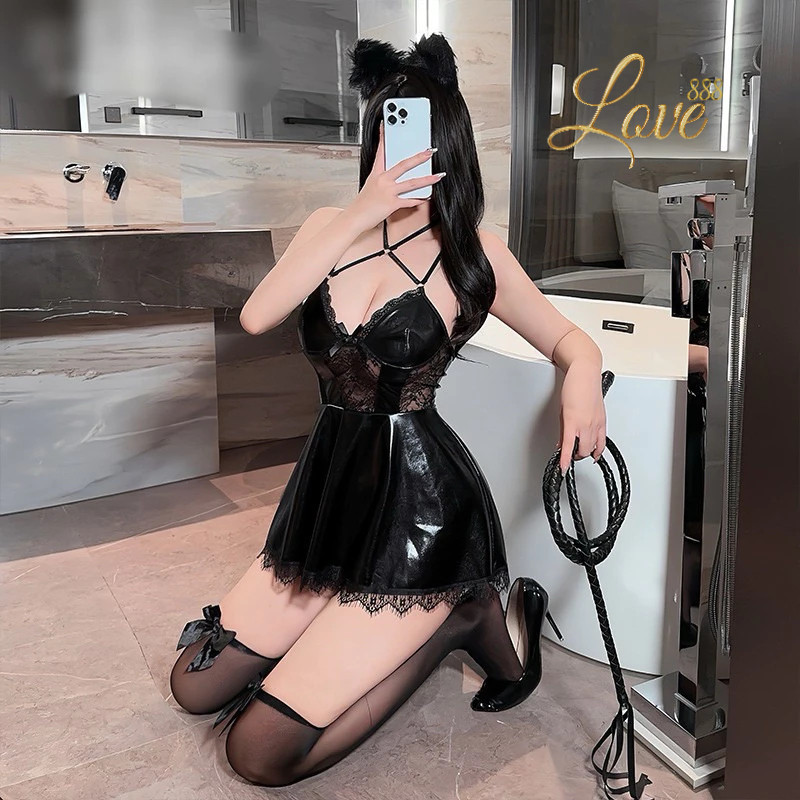 ชุดนอนไม่ได้นอน ชุดหนัง ฮาโลวีน ชุดคอสเพลย์ รุ่น Ng901 หนังลูกไม้ (Wm) 🏆เกรดพรีเมี่ยมแท้  love888th