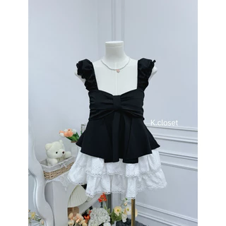 เสื้อสายเดี่ยวโบว์หน้า แต่งแขนระบาย 🎀bow tops🎀