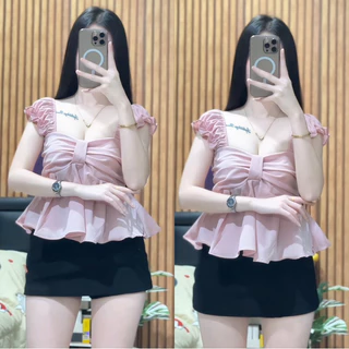 เสื้อสายเดี่ยวโบว์หน้า แต่งแขนระบาย 🎀bow tops🎀