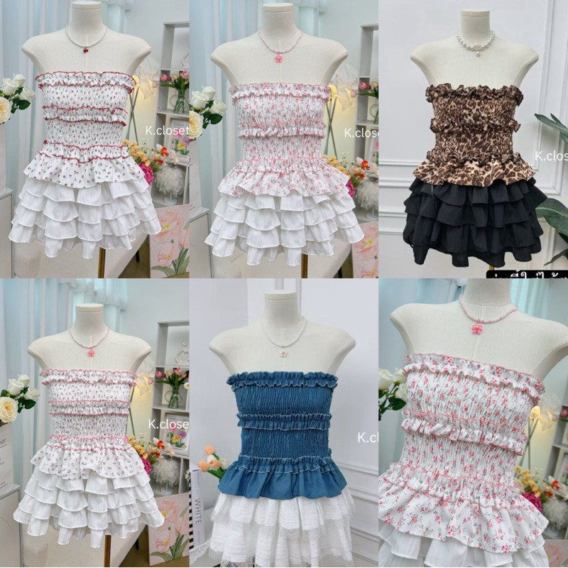 Flower top เกาะอกลายเสือ-เสื้อเกาะอกลายดอกไม้- เกาะอกผ้ายีนส์✿✿ ดีเทลน่ารักมาก✿ อกยืดได้เยอะ เกาะอกสาวอวบ