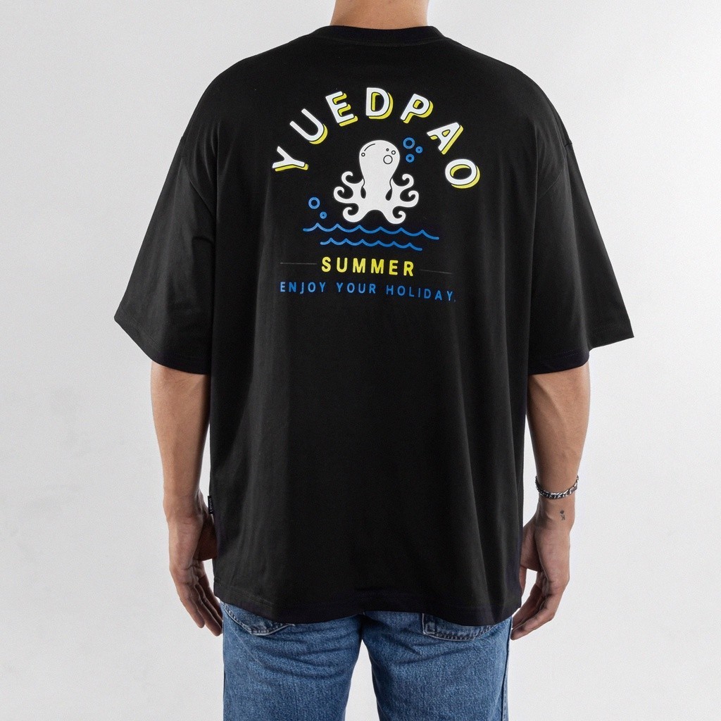 STA.STA.Yuedpao ยอดขาย No.1 รับประกันไม่ย้วย 2 ปี ผ้านุ่ม เสื้อยืดเปล่า เสื้อยืด Oversize Black tako