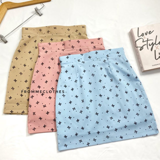 🎀กระโปรงทรงเอผ้าครัชลายโบว์XS-5XL