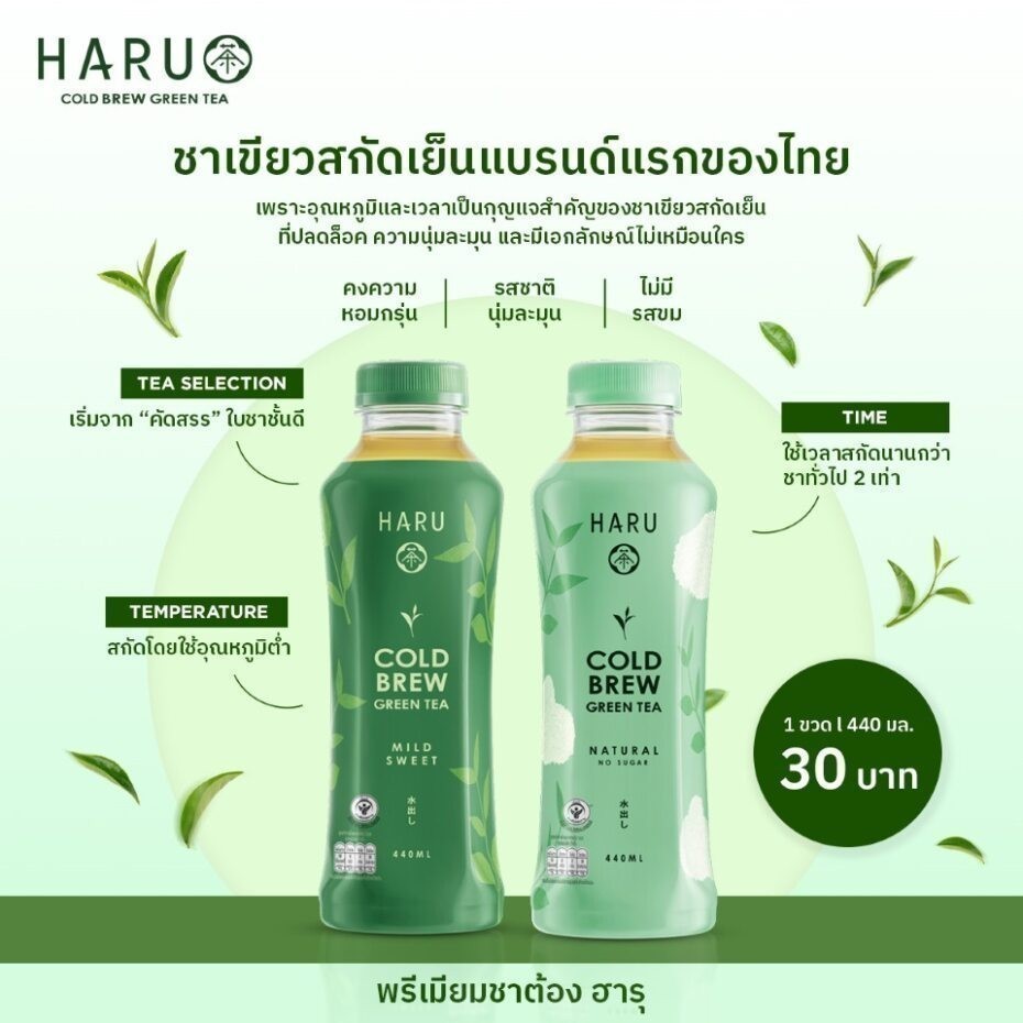 [ส่งในกทม.และปริมณฑล อยุธยา เชียงใหม่ ลำพูน] Haru ฮารุชาเขียวสกัดเย็น สูตรไม่มีน้ำตาล(440มล.X24ขวด x 2แพ็ค) - รูปที่ 2