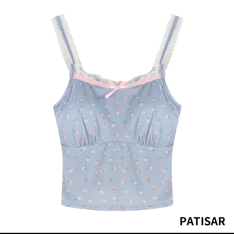 เสื้อสายเดี่ยว ขอบลูกไม้ ลายดอก มีฟองน้ำในตัว PR - รูปที่ 7