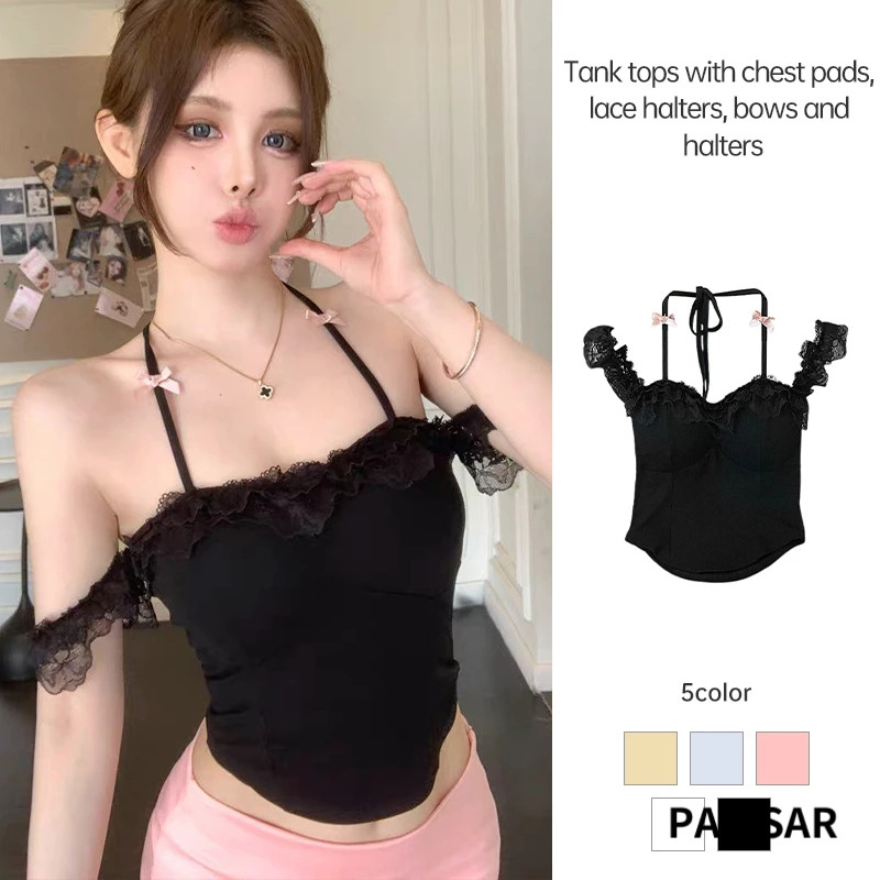 เสื้อสายเดี่ยวเสริมฟองน้ำ มีสายสองเส้น ใส่ได้หลายสไตล์ เซ็กซี่เบาๆ PR