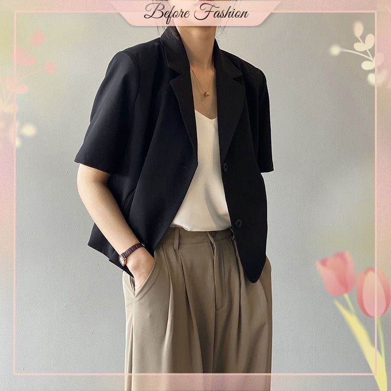 เสื้อเบลเซอร์สำหรับผู้หญิงครอปท็อปสำนักงานแฟชั่นอย่างเป็นทางการแขนสั้นคาร์ดิแกนแจ็คเก็ตธรรมดา - รูปที่ 3