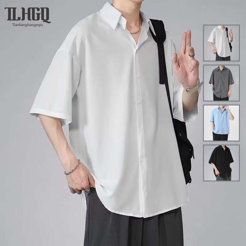TLHGQ เสื้อเชิ้ตแขนสั้น แบบบาง ขนาดใหญ่ แบบเรียบง่าย สําหรับผู้ชาย