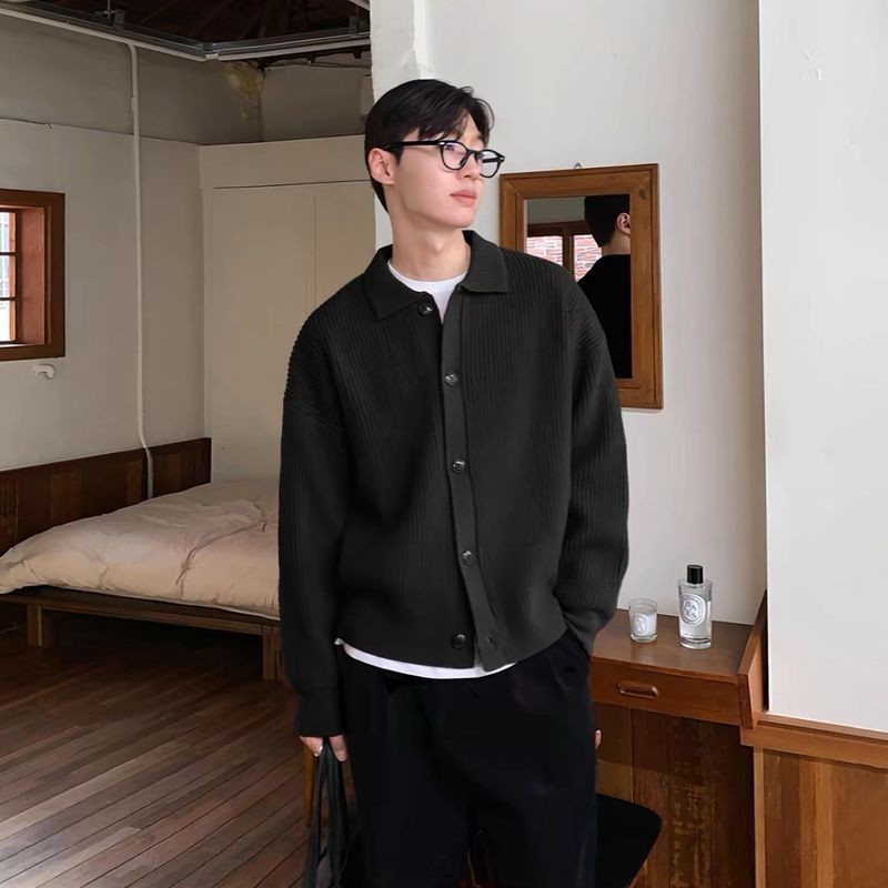 SEACHENIC หนาเสื้อกันหนาวแจ็คเก็ตผู้ชายสีทึบหลวมหล่อขี้เกียจลมถัก - รูปที่ 5