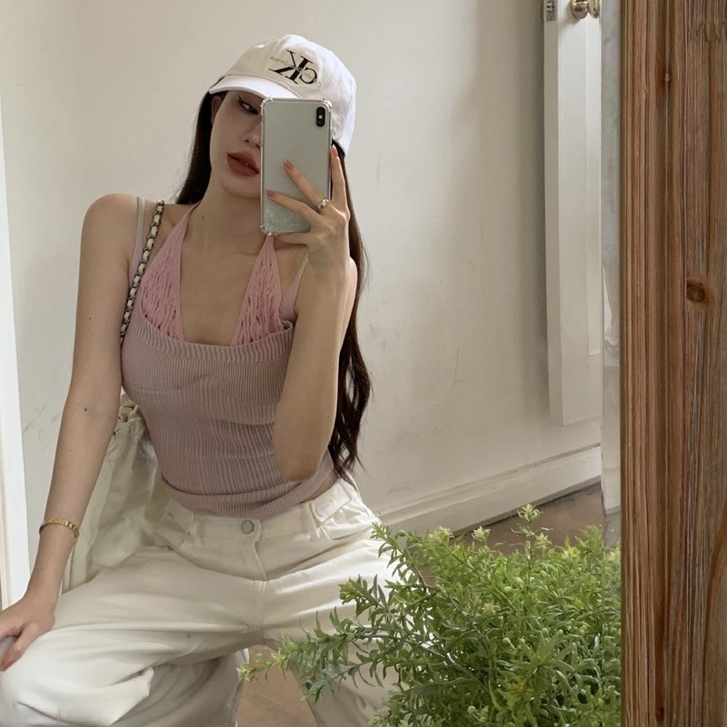 เสื้อสายเดี่ยวไหมพรม ดีเทลเพิ่มสายคล้องคอ สีน่ารัก BB - รูปที่ 5