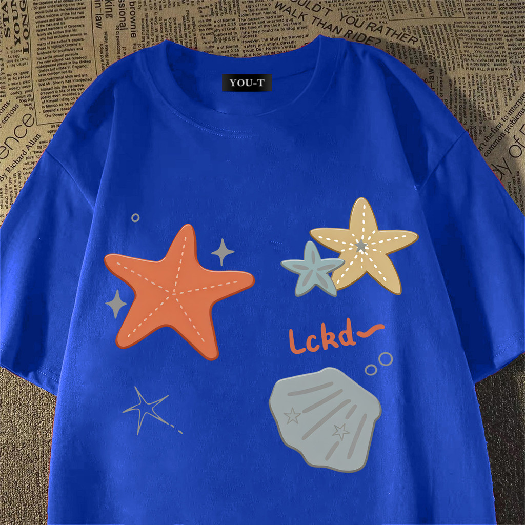 Top.street เสื้อยืดOversize  เสื้อ ‘Starfish shell’ t shirt cotton100% สาวอวบ เสื้อยืดผ้าฝ้าย คอกลม แขนสั้น แฟชั่น 3XL ราคา ถูกที่สุด ดีลบีเคเค แกลเลอรีภาพที่ 2