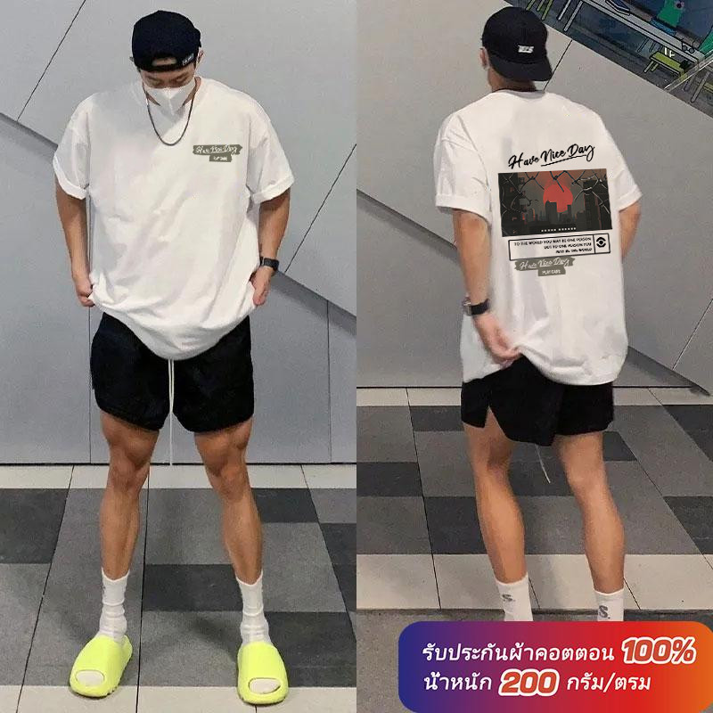 (ผ้าฝ้าย 100%)Luvoro oversize unisex เนื้อผ้านุ่มระบายแขนสั้น  T-shirt สีดำและสีขาว เสื้อยืดทูโทน เสื้อยืดแขนสั้น C1180