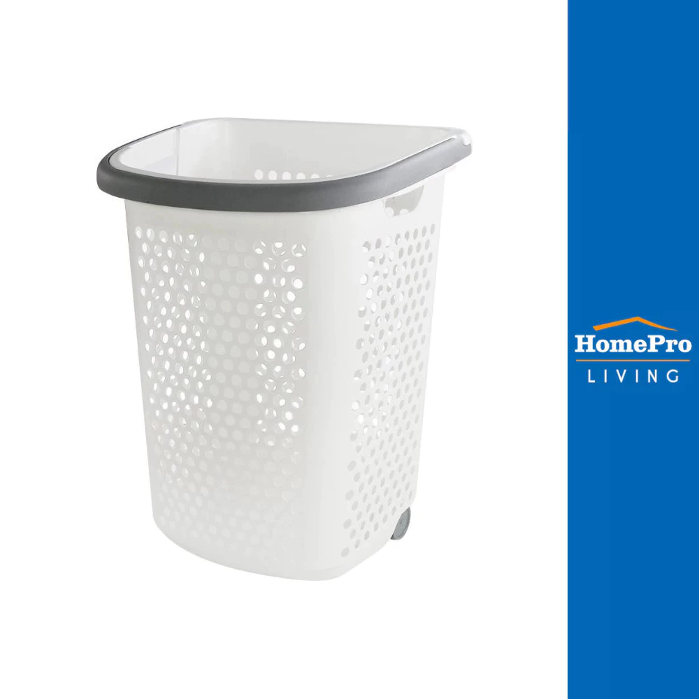 PLIM ตะกร้าผ้าล้อลาก BK-137-3 สีขาว/เทา จัดส่งโดย HomePro