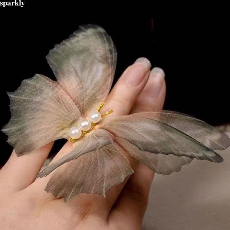 sparklyPearl Gauze Butterfly Hairpin Retro Advanced Sense Hairpin Fairy Temperament Hairpin