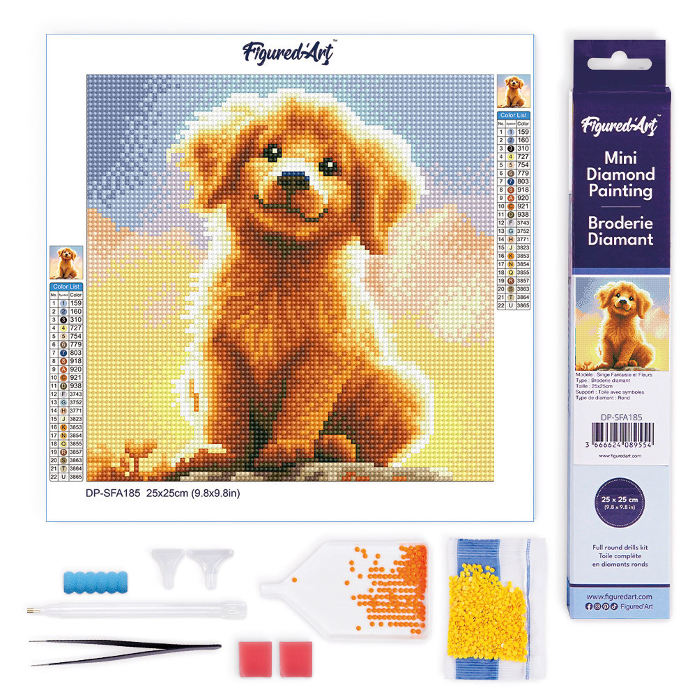 [พร้อมส่งจากไทย] Figured'Art ครอสติสคริสตัล 25x25 ซม. - ลูกหมาโกลเด้น