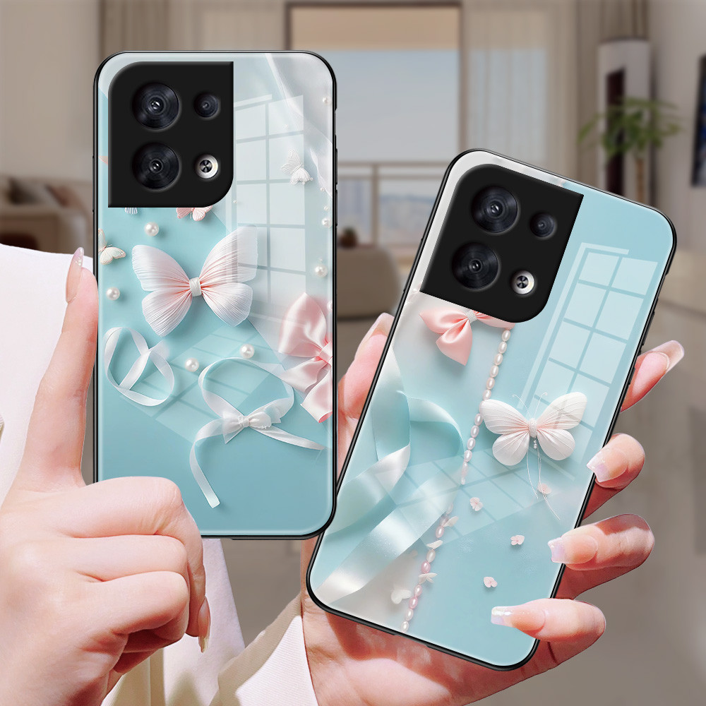 ผีเสื้อ เคส กระจก OPPO reno 8 7z 8z 7 pro 7 6z 5 5z 5f 6 4F 3 2Z 2F Realme V13 C35 7 pro h3f2070