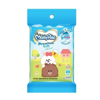 MamyPoko Wipes มามี่โพโค ไวพส์ ทิชชู่เปียก พรีเมี่ยม ซอฟท์ ไลน์ 20 ชิ้น (24 แพ็ค)