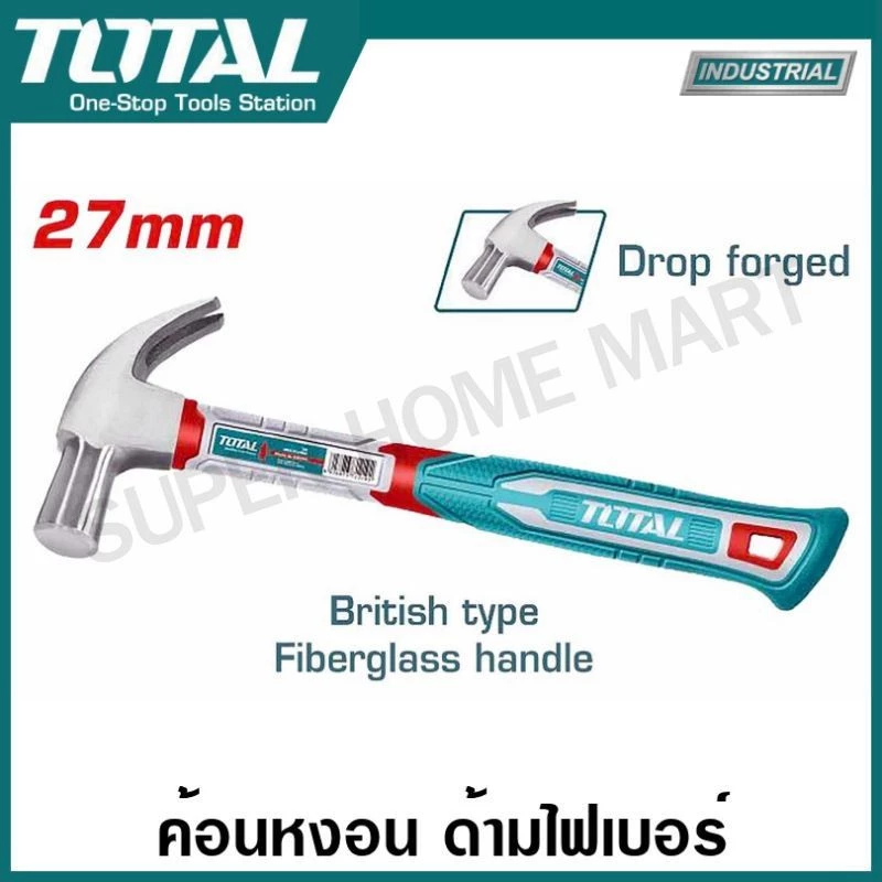 Total ค้อนหงอน ด้ามไฟเบอร์ (สไตล์อังกฤษ) 27 มม. รุ่น THT73227 / THCH61027 ( British Type Claw Hammer )