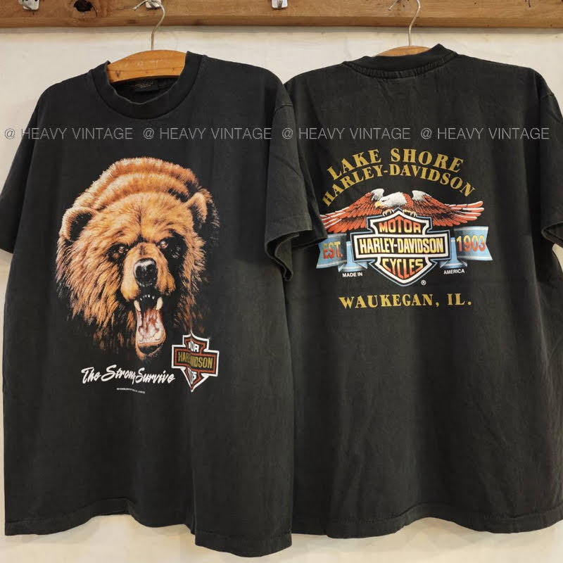 HARLEY - DAVIDSON หมี bio washed เสื้อวินเทจ เสื้อฮาร์เลย์ heavy vintage shirt
