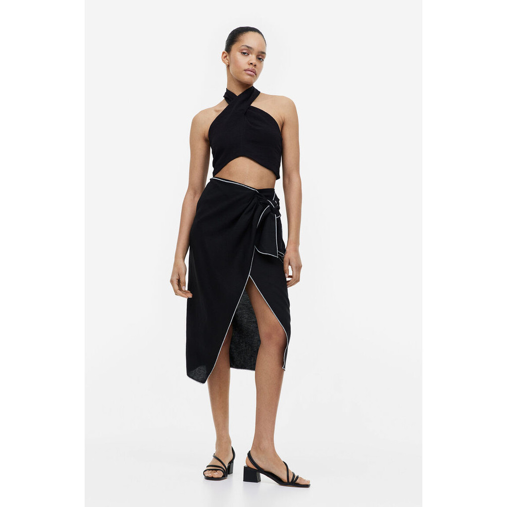 H&M Woman Linen-blend wrapover skirt 1163972_1