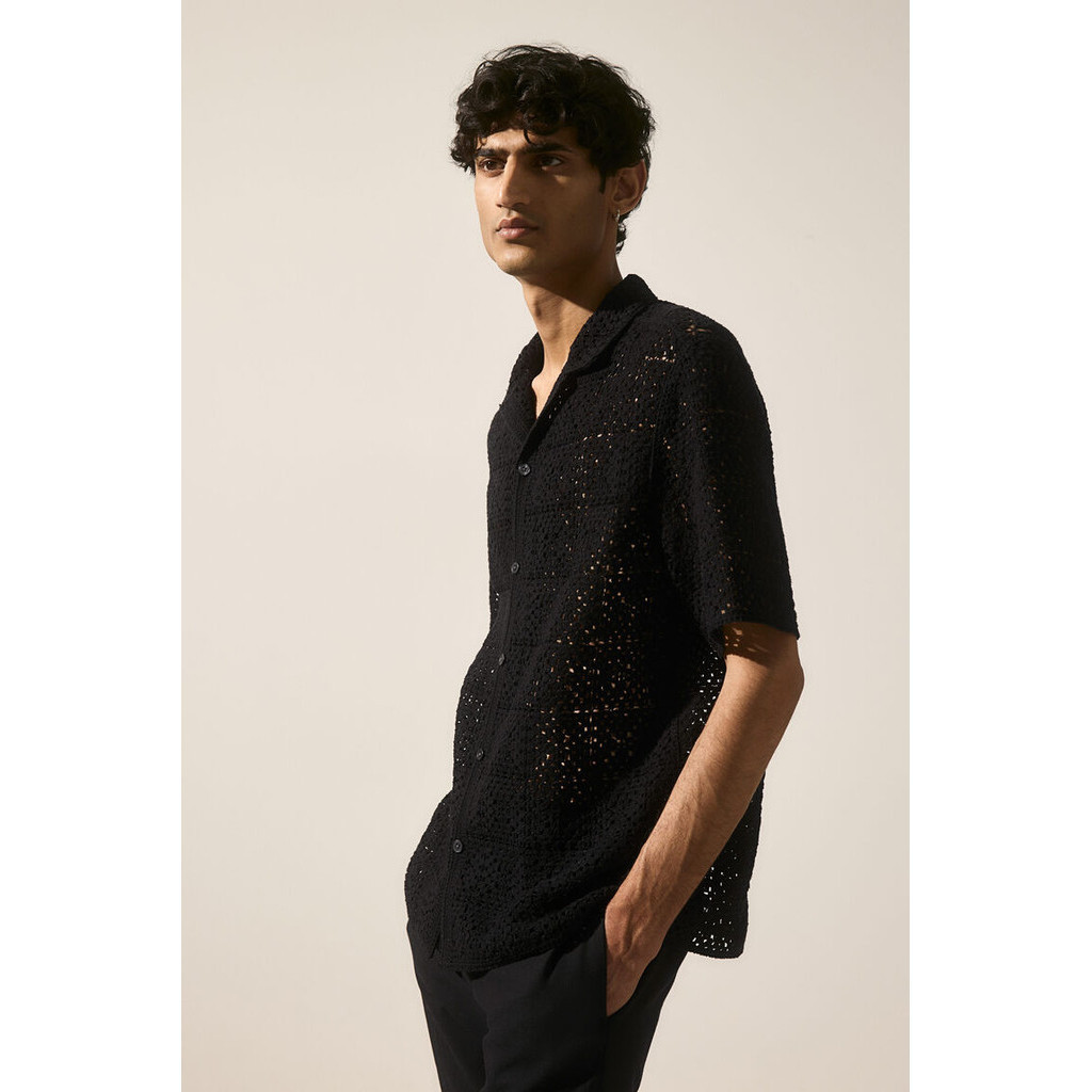 H&M Man Regular Fit Crochet-look resort shirt 1227289_1