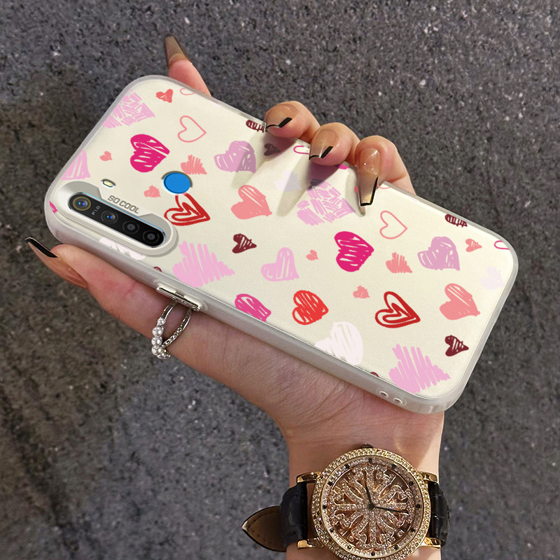 เคสสำหรับ Realme 5 5i 5s 6i C3 C3i เคสเคสโทรศัพท์ฝ้าโปร่งใสรูปหัวใจป้องกันการตก