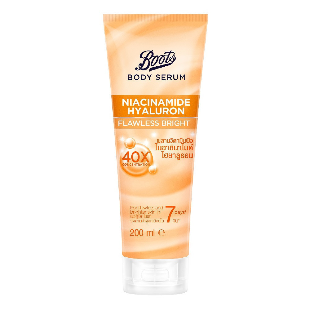 Boots Body Serum Niacinamide Hyaluron Flawless Bright บู๊ทส์ บอดี้ ซีรั่ม ไนอาซินาไมด์ ไฮยาลูรอน ฟลอเลส ไบรท์ 200มล.