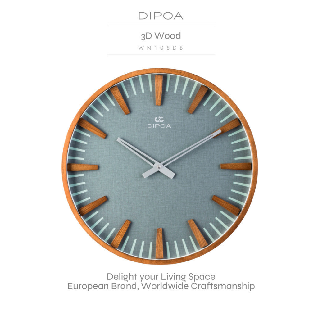 DIPOA 3D Wood (WN108DB) นาฬิกาแขวนผนัง จากไม้ หน้าปัดสีเทาอมฟ้า