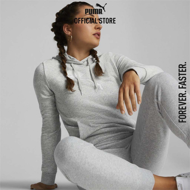 PUMA BASICS - เสื้อฮู้ดผู้หญิง Power Graphic สีเทา - 67000904