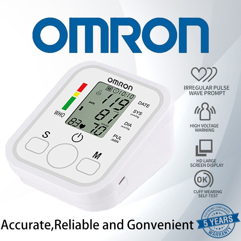 เครื่องวัดความดันโลหิตต้นแขน Omron ยี่ห้อ Omron ใช้งานง่าย หน้าจอขนาดใหญ่ มีแสงที่มองเห็นได้ชัดเจนสำหรับการขนส่ง