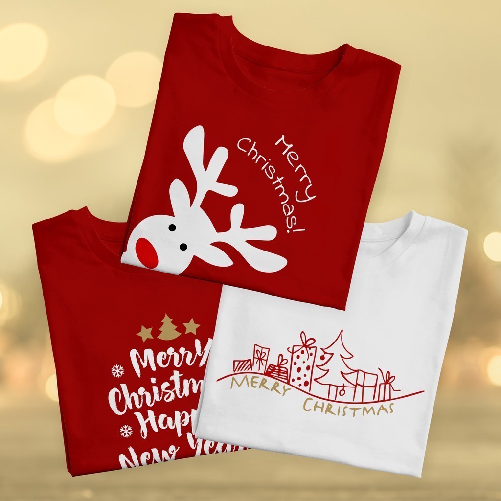 (พร้อมจัดส่งค่ะ) เสื้อคริสต์มาส Christmas t shirt เสื้อนมโต สำหรับผู้หญิงและผู้ชาย tshirt ใส่สบายสุดๆ คอลูกเรือ ยับยาก