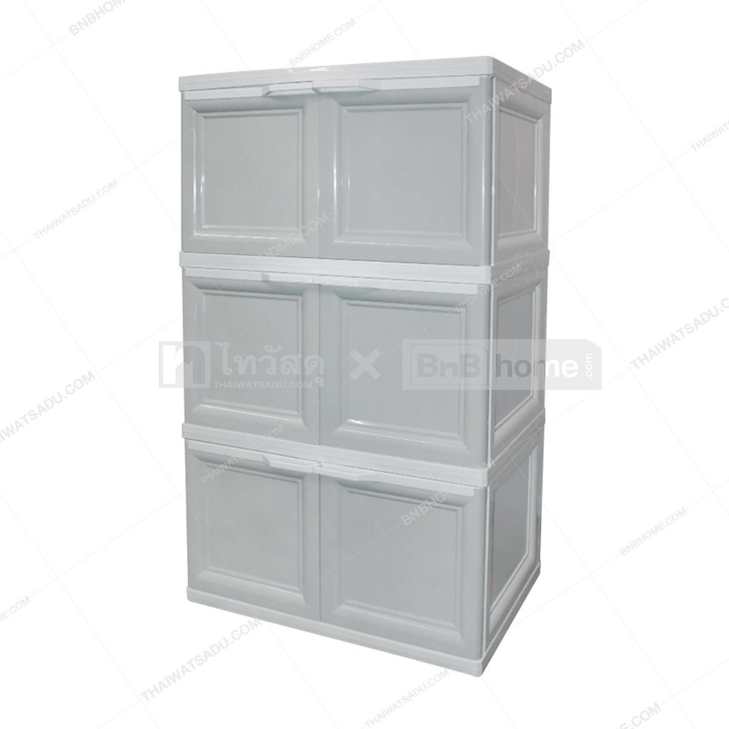 KASSA HOME ตู้บานเปิดอเนกประสงค์ 3 ชั้น รุ่น SPP-Color Vid-3 ขนาด 69 x 50 x 121 ซม. สีเทา - ขาว