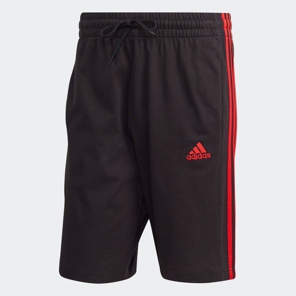 adidas ไลฟ์สไตล์ กางเกงขาสั้นผ้าซิงเกิลเจอร์ซีย์ Essentials 3-Stripes ผู้ชาย สีดำ IC9388