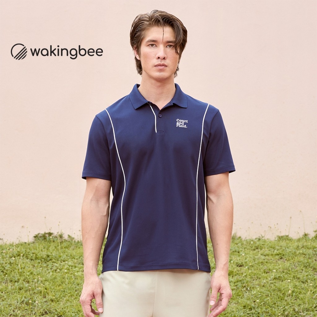 Wakingbee Eagle Shirt (Navy) เสื้อโปโลผู้ชาย คอปก แขนสั้น ทรงสวย ดีไซน์เดินเส้น ปัก ผ้ากันยูวี แห้งไว สำหรับกอล์ฟ เทนนิส